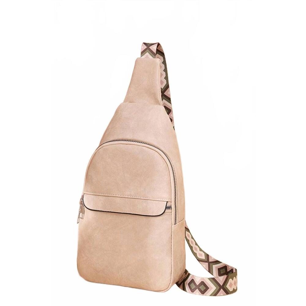 NEW 42POPS women's vegan leather guitar strap crossbody sling bag in neutral